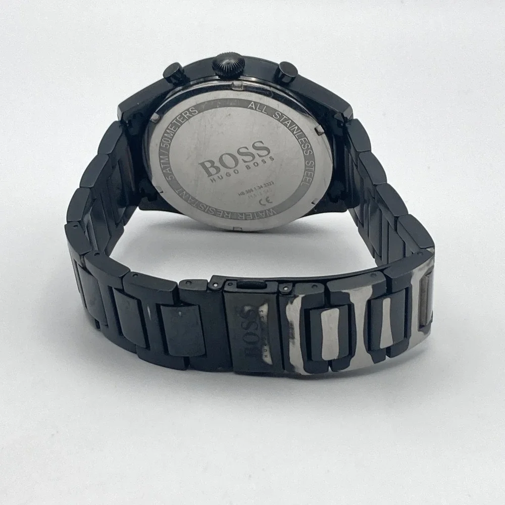 Boss Hugo Boss Men's Chronograph Watch 44mm Blackout Date 50M New Battery 7.75